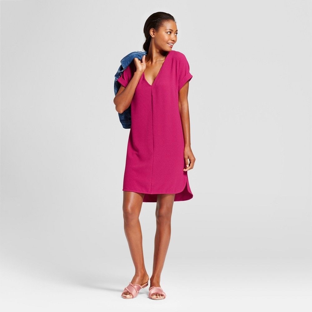 Women's short sleeve crepe shift dress